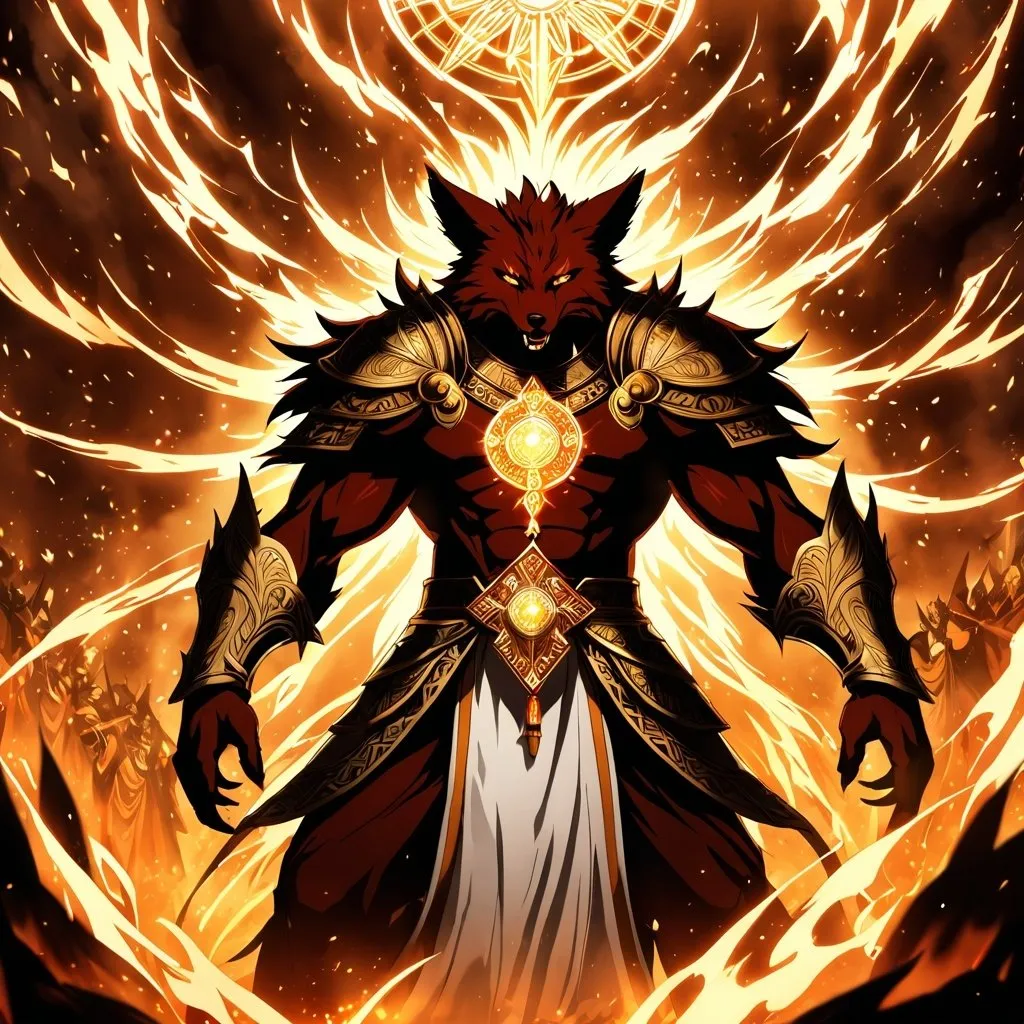 Prompt: Anime artwork of a wise and holy fenic fox beast-man priest cleric, battling demons from hell, intense and focused gaze, detailed robes with intricate patterns, radiant holy aura, dramatic lighting, highres, ultra-detailed, anime, fantasy, intense battle, holy, detailed robes, dramatic lighting, radiant aura, demons, intense gaze