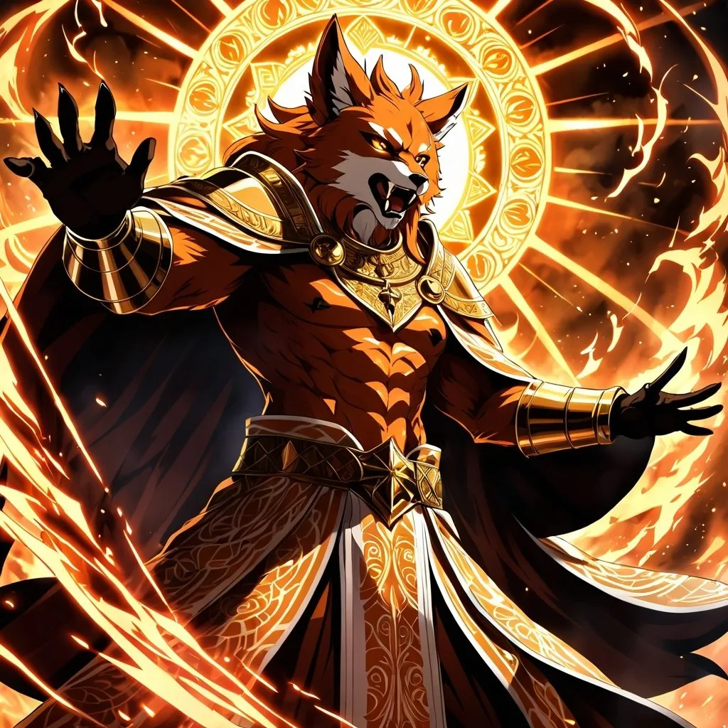 Prompt: Anime artwork of a wise and holy fenic fox beast-man priest cleric, battling demons from hell, intense and focused gaze, detailed robes with intricate patterns, radiant holy aura, dramatic lighting, highres, ultra-detailed, anime, fantasy, intense battle, holy, detailed robes, dramatic lighting, radiant aura, demons, intense gaze