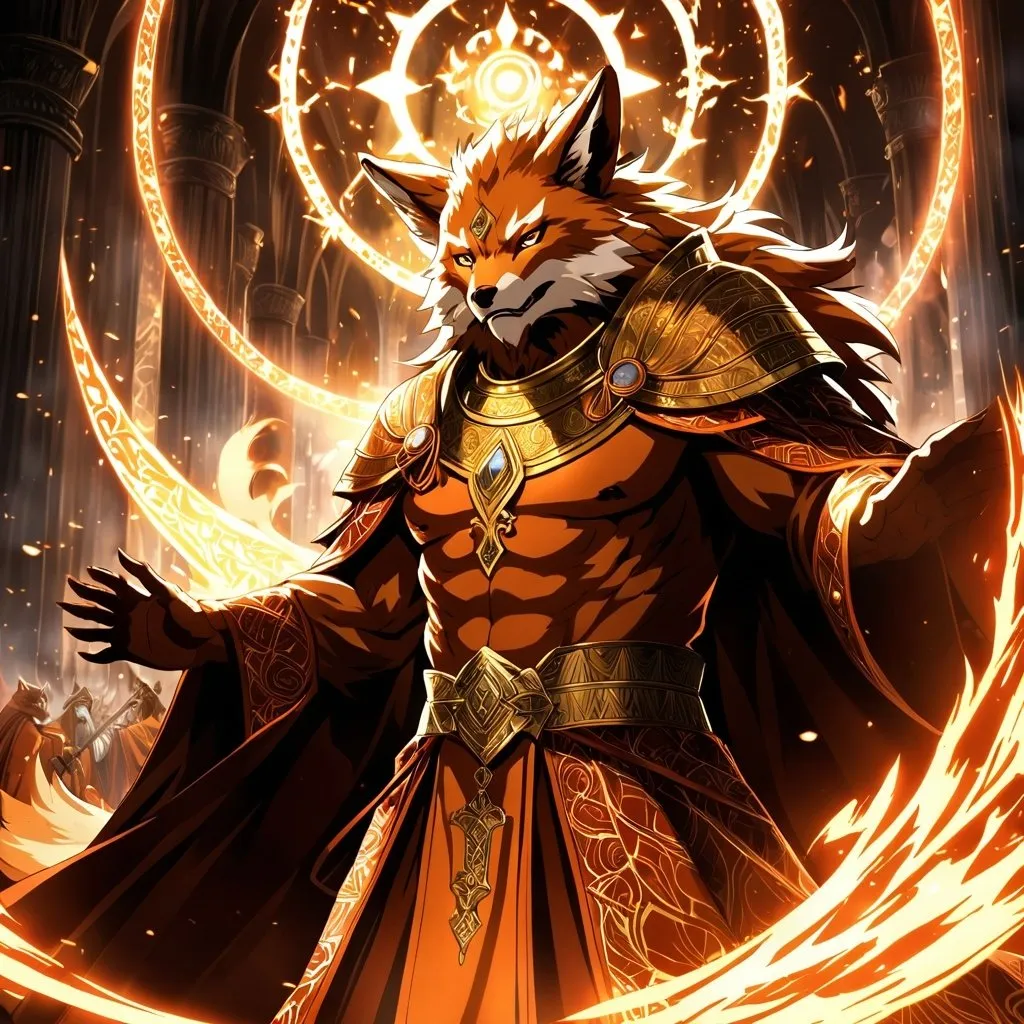 Prompt: Anime artwork of a wise and holy fenic fox beast-man priest cleric, battling demons from hell, intense and focused gaze, detailed robes with intricate patterns, radiant holy aura, dramatic lighting, highres, ultra-detailed, anime, fantasy, intense battle, holy, detailed robes, dramatic lighting, radiant aura, demons, intense gaze