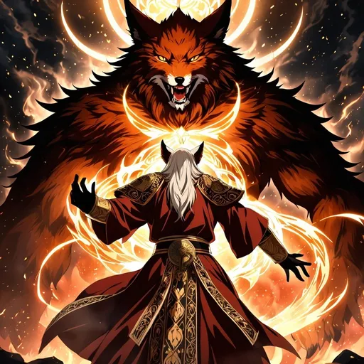 Prompt: Anime artwork of a wise and holy fenic fox beast-man priest cleric, battling demons from hell, intense and focused gaze, detailed robes with intricate patterns, radiant holy aura, dramatic lighting, highres, ultra-detailed, anime, fantasy, intense battle, holy, detailed robes, dramatic lighting, radiant aura, demons, intense gaze