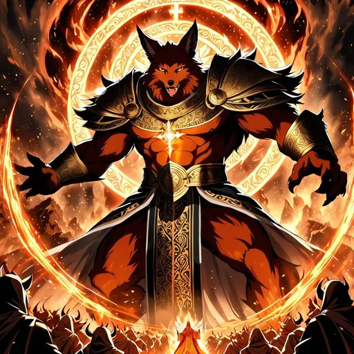 Prompt: Anime artwork of a wise and holy fenic fox beast-man priest cleric, battling demons from hell, intense and focused gaze, detailed robes with intricate patterns, radiant holy aura, dramatic lighting, highres, ultra-detailed, anime, fantasy, intense battle, holy, detailed robes, dramatic lighting, radiant aura, demons, intense gaze