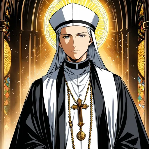 Prompt: a priest cleric wise and holy. manga art