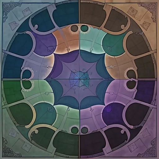 Prompt: a background for a wikipedia for a fantasy dnd realm. somewhat simplistic but not geometric. harken to fantasy elements such as maps. try use colours such as purple and green-blue