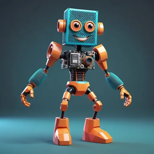 Prompt: A character composed of half 3D mesh and half detailed character, holding aloft a stylized motherboard representing technology and craftsmanship. (This could be a good option for a tech company)
Style: Pixar-inspired, playful, low-poly mesh
Colors: Vibrant primary and secondary colors