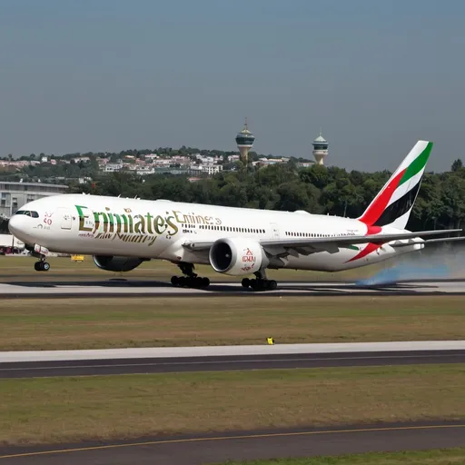 Prompt: Boeing 777-300ER emirates livery getting ready for takeoff on runway 25L