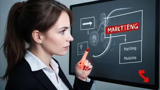 Prompt: a woman in a business suit touching a digital marketing button on a screen with a red question mark in the middle, Avgust Černigoj, les automatistes, professional digital painting, a stock photo