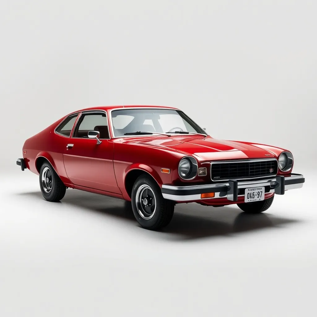 Prompt: metallic red 1976 Chevrolet Vega, studio lighting