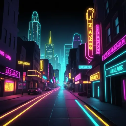 Prompt: Make a one-minute looping animation video for an acid jazz music video. Start with a night cityscape with neon lights, then move to abstract visuals with musical instruments like saxophones, keyboards, and turntables. Use bright colors, smooth transitions, and match the animations to a fast, funky beat. Make sure the loop is seamless.