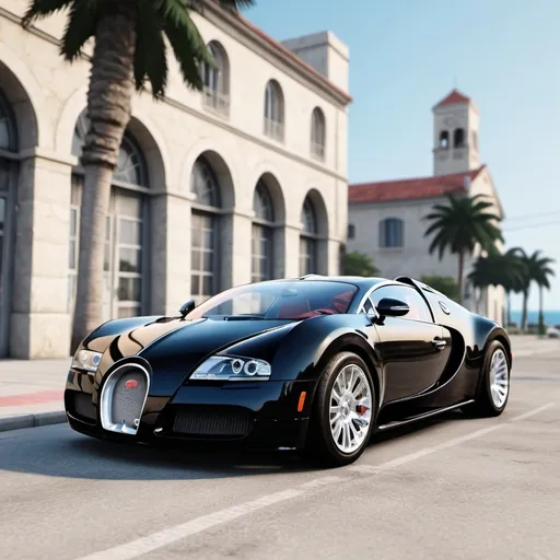 Prompt: bugatti, diamond weels,old engine, background vice city, ultra realistic, azerbijan flag