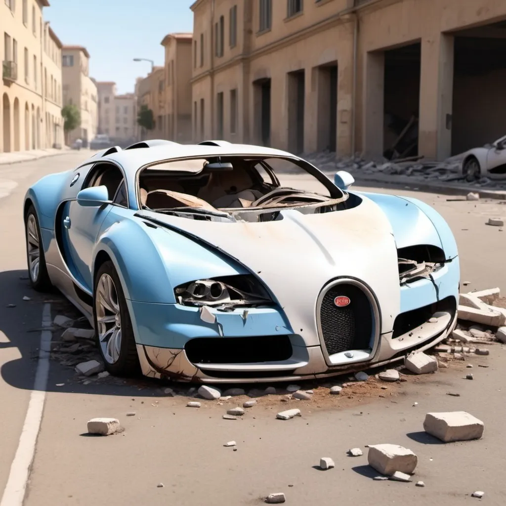 Prompt: destroyed bugatti, cartoon style