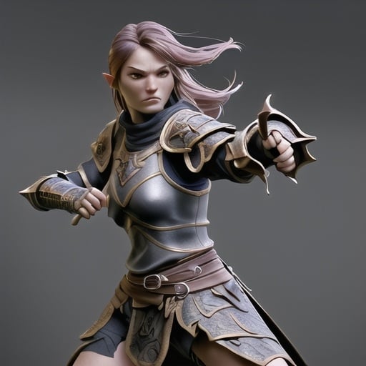 Prompt: Female fighter NPC in Dungeons and Dragons, realistic digital painting, medieval fantasy setting, battle-ready stance, intricate armor details, fierce and determined expression, dynamic lighting, high quality, detailed rendering, medieval, fantasy, female warrior, battle attire, determined expression, dynamic lighting, realistic digital painting