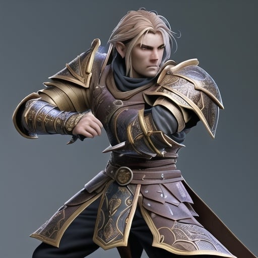 Prompt: male fighter NPC in Dungeons and Dragons, realistic digital painting, medieval fantasy setting, battle-ready stance, intricate armor details, fierce and determined expression, dynamic lighting, high quality, detailed rendering, medieval, fantasy, female warrior, battle attire, determined expression, dynamic lighting, realistic digital painting