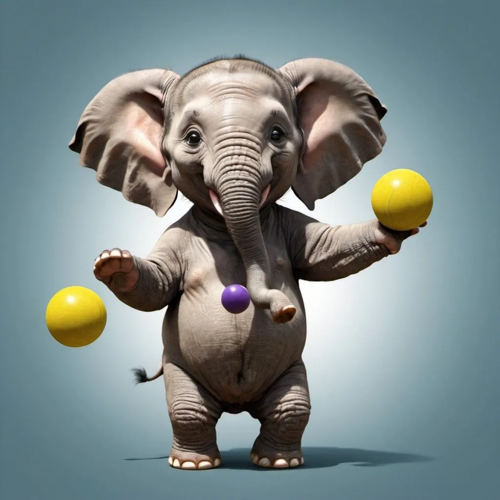 Prompt: a cute happy elephant juggling some balls
