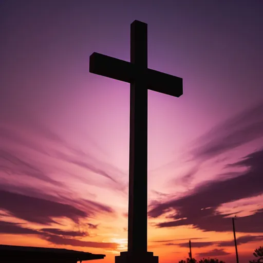 Prompt: A Cross Silhouette Against the Sunset

Setting: A beautiful sunset in the background, with a cross silhouette in the foreground.

Colors: Warm oranges, pinks, and purples in the sky, with the silhouette of the cross contrasting against it.