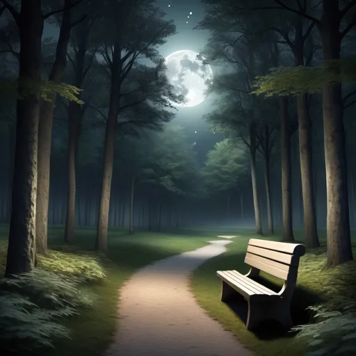 Prompt: A Quiet Forest Path

Setting: A forest path surrounded by tall, gentle trees, bathed in soft moonlight.

Foreground: A quiet, serene bench or space where one could sit and reflect, symbolizing stillness and quiet time with God.