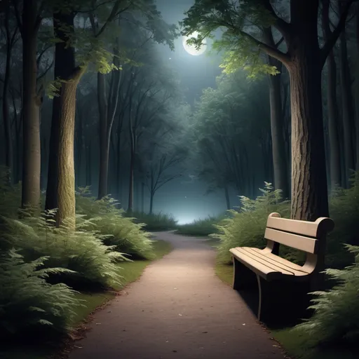 Prompt: A Quiet Forest Path

Setting: A forest path surrounded by tall, gentle trees, bathed in soft moonlight.

Foreground: A quiet, serene bench or space where one could sit and reflect, symbolizing stillness and quiet time with God.