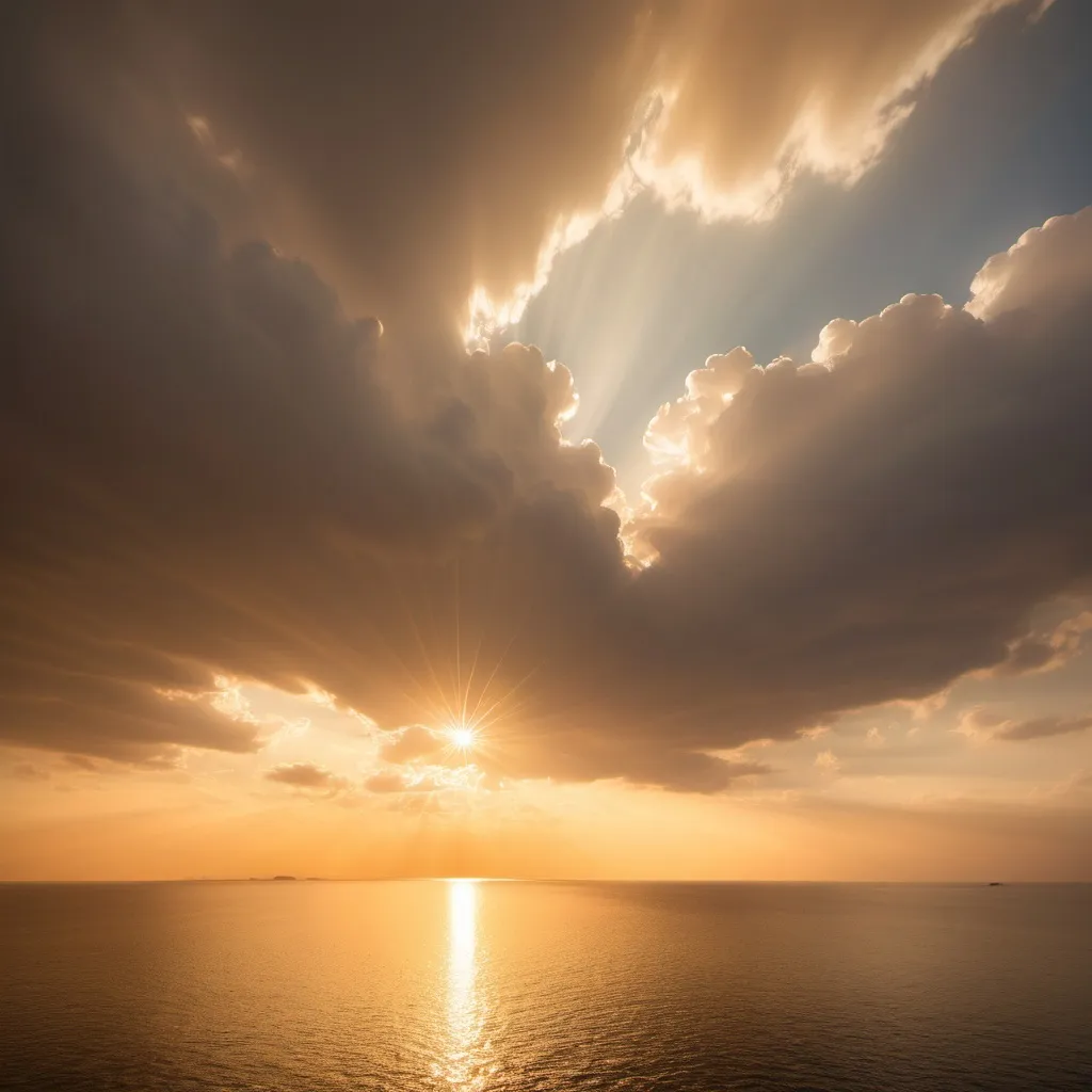 Prompt: Soft golden light filling the sky, creating a warm and heavenly atmosphere.