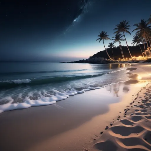 Prompt: Peaceful Rest by the Ocean

Setting: A calm beach at night, with gentle waves lapping against the shore.
