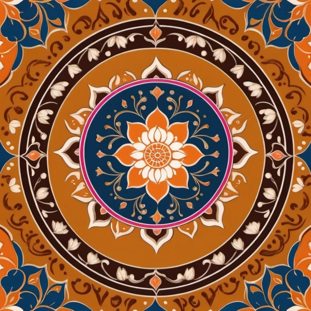 Prompt: A Indian pattern containing  patterns of lotus, flowers, etc. The colors should be warm . Use yellows, oranges and browns. Make it sharp like digital and 4k in resolutions