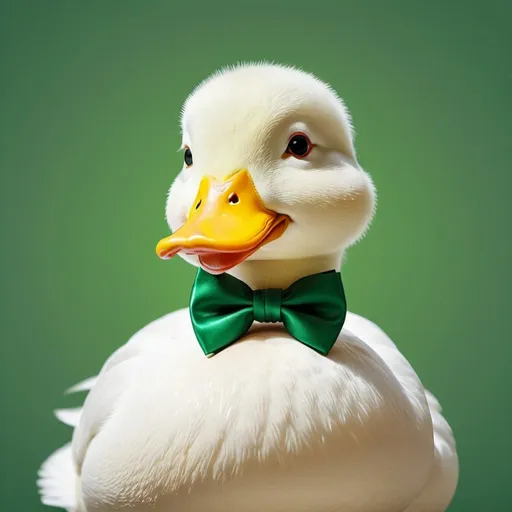 Prompt: White Duck with a green bowtie around their neck, as a funny cartoon
memecoin picture