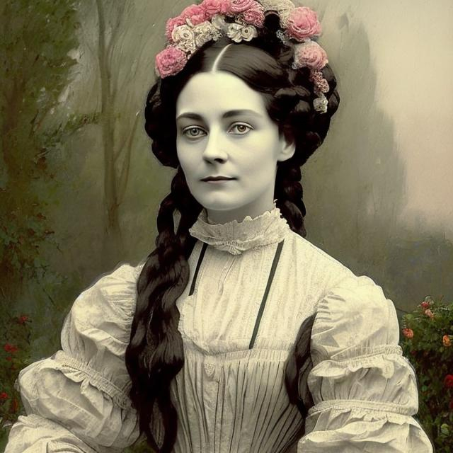 Prompt: portrait of a beautiful victorian woman (cottage core).