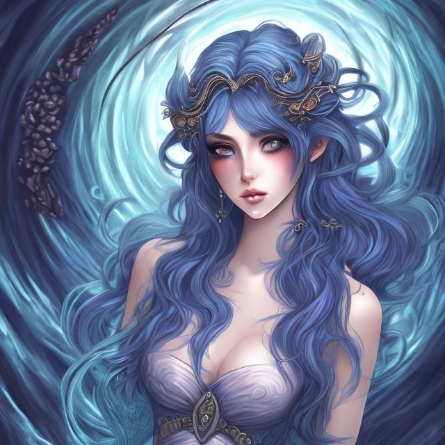 Prompt: portrait of a beautiful  woman (siren core). (fantasy) anime style drawing