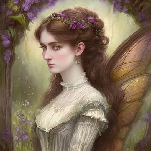 Prompt: portrait of a beautiful victorian woman (fairy core). (fantasy)