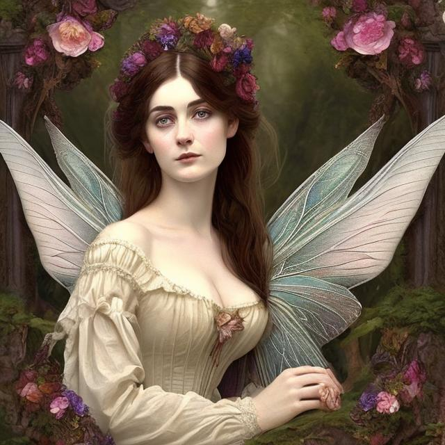 Prompt: portrait of a beautiful victorian woman (fairy core). (fantasy)