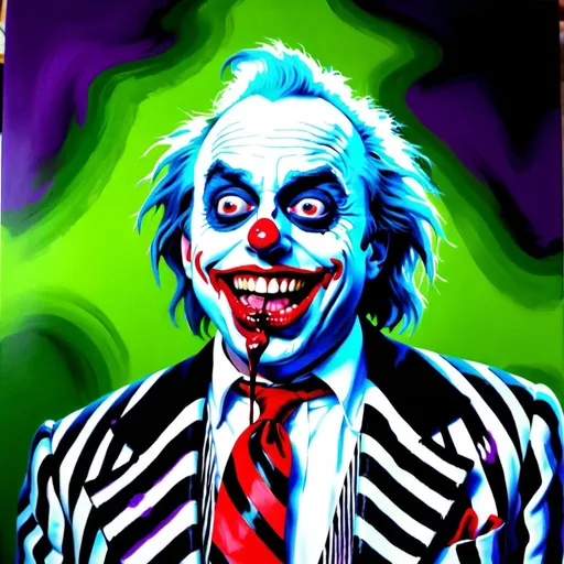 Prompt: Ultra realistic vivid painting of Beetlejuice with long brush strokes