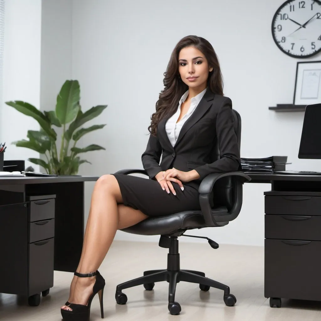 Prompt: Hispanic slim and beautiful women sitting in the office chair
