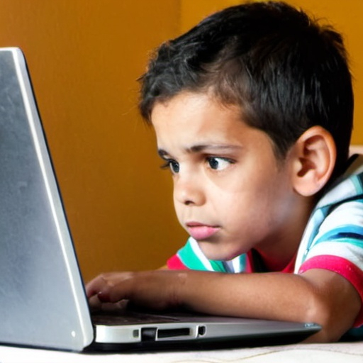 Prompt: Niño frente a su laptop