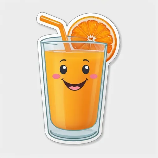 Prompt: a sticker of a cute glass of orange juice with a happy face, transparent background