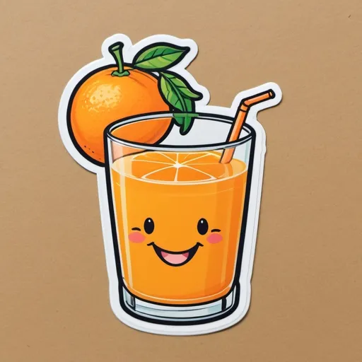 Prompt: an adorable sticker of a glass of orange juice that is happy and smiling
