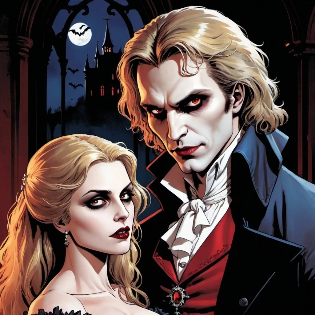 Prompt: Vampire Lestat comic book cover
