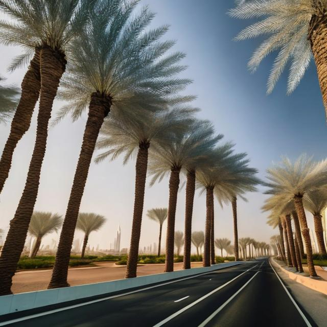 Prompt: Dubai roads with trees 

