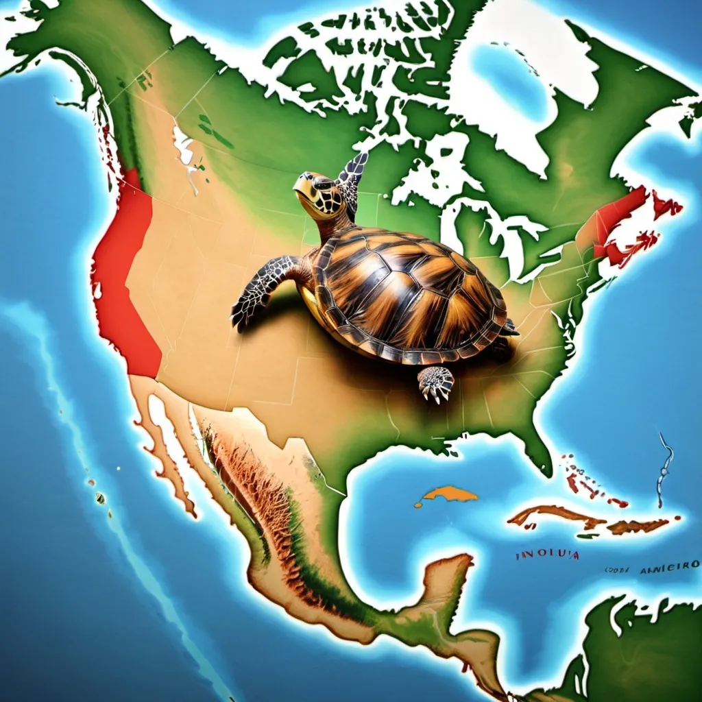 Prompt: Turtle on North America map