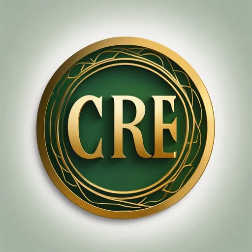 Prompt: GOLDEN CURVED "CRE" LOGO WITH A GREEN BACKGROUND
