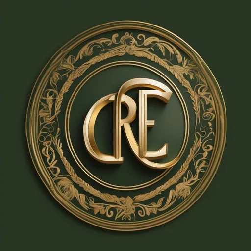 Prompt: GOLDEN CURVED "CRE" LOGO WITH A GREEN BACKGROUND
