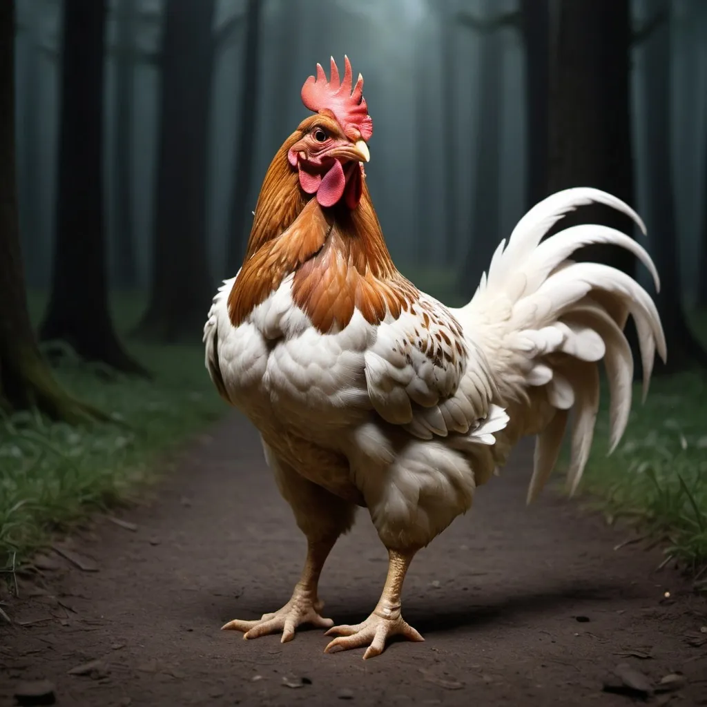 Prompt: create a picture of a chicken as a werwolf