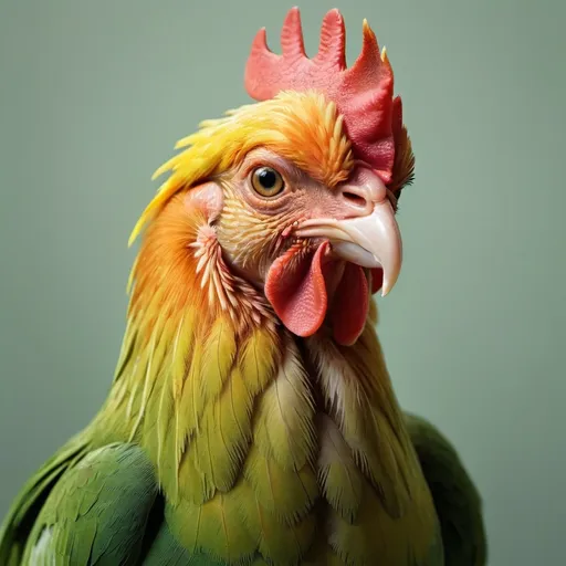 Prompt: create a picture of a chicken as parrot