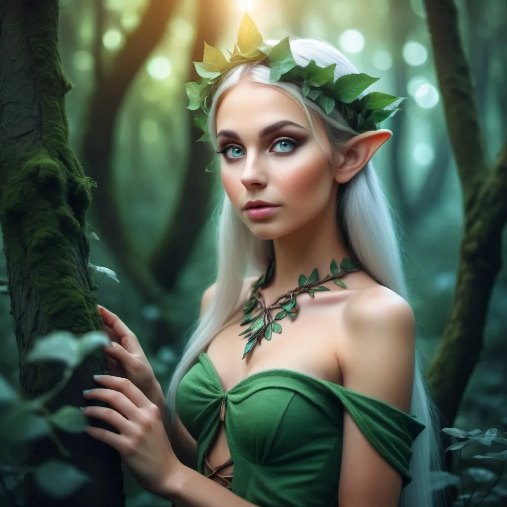 Prompt: Beautiful elf woman in an enchanted forest