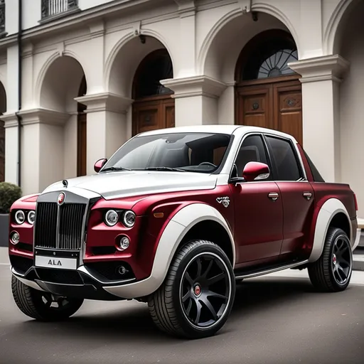 Prompt: A luxury pick up truck mix with a Alfa Romeo and Roll Royce cullian