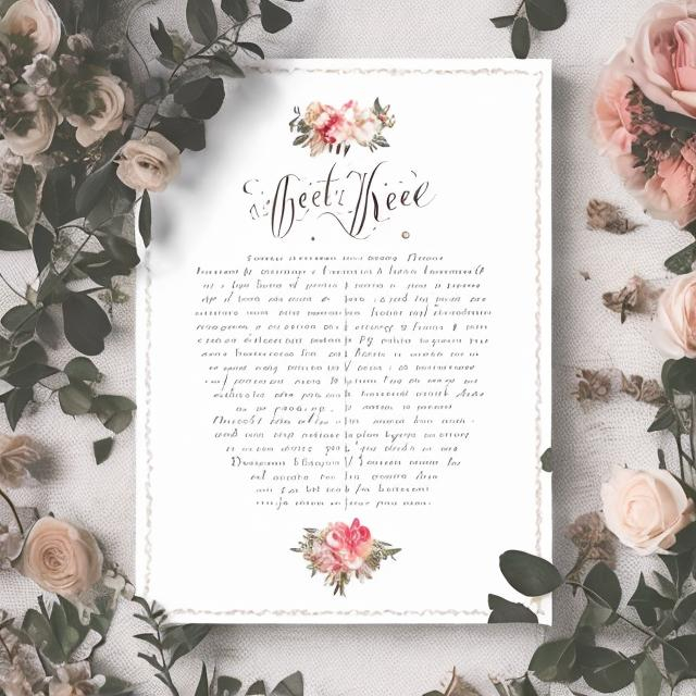 Prompt: heartfelt white space design in center but sweet, readable design, printable, colorful, hand-lettered, charming, high quality, vintage, warm tones, soft lighting, romantic, decorative elements, script font, floral accents, handwritten, lovely, personal, detailed, professional, elegant border