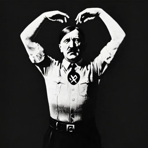 Prompt: Adolf Hitler shaped heart with his arms