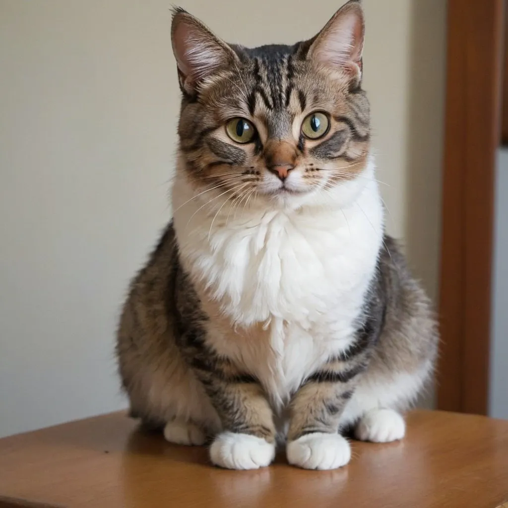 Prompt: Cat sitting on a table cute 