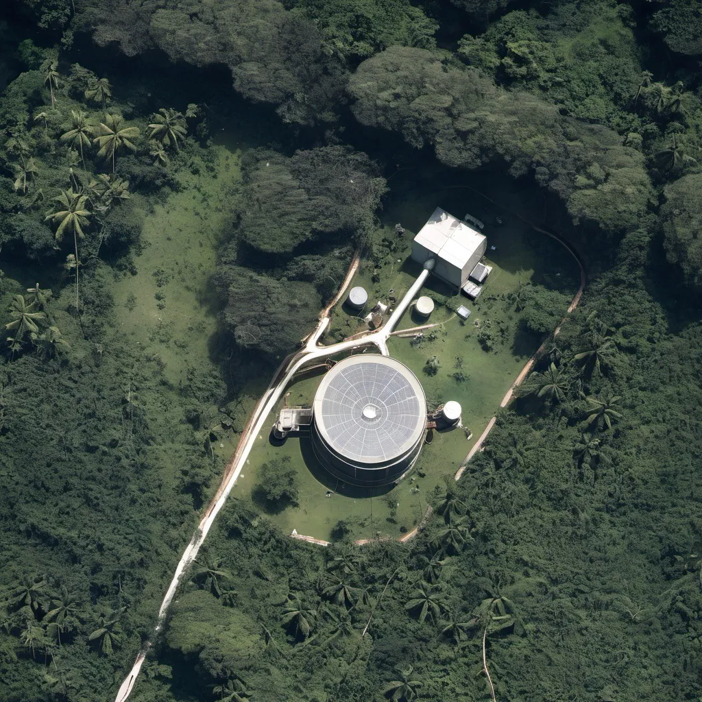 Prompt: Satellite photo of secret lab in jungle