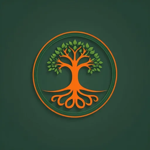 Prompt: logotipo para site de genealogia, com esfera armilar portuguesa, fundo verde escuro, árvore cor de laranja