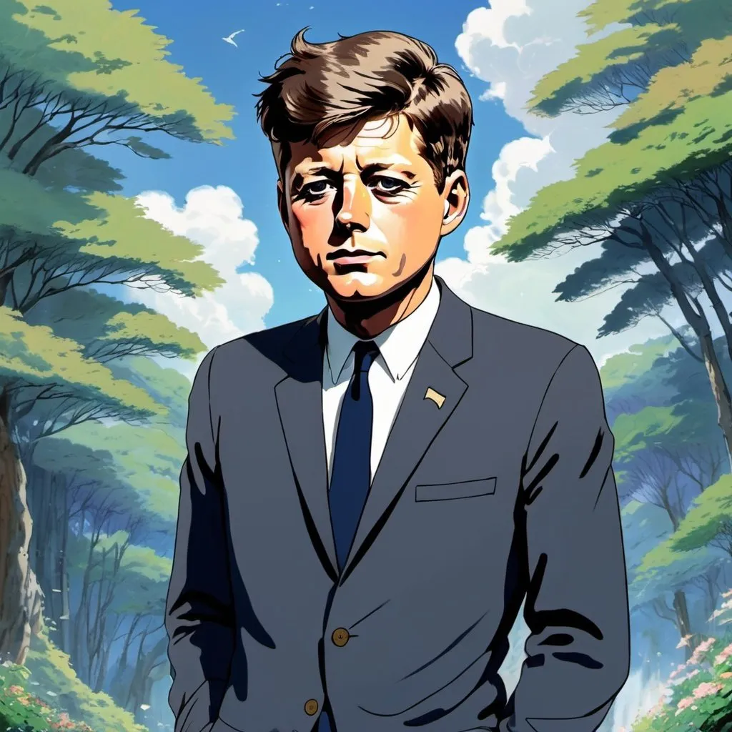 Prompt: Anime John F Kennedy in the style of studio ghibli