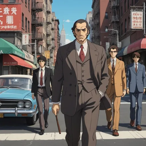 Prompt: studio ghibli style anime film about the Italian american mafia set in 1970s New York 