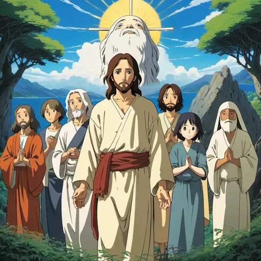 Prompt: Anime film Jesus Christ and disciples in the style of studio ghibli